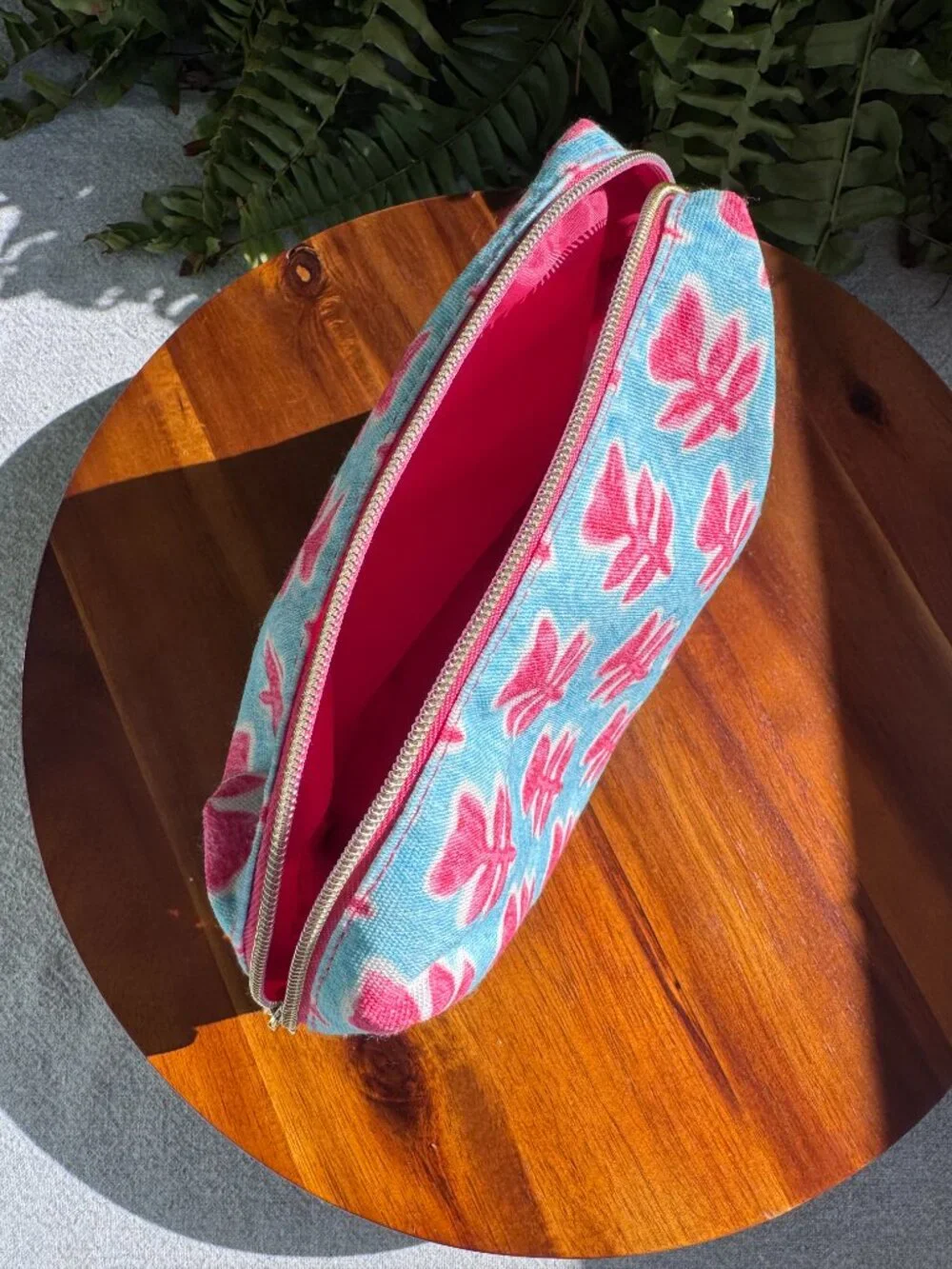 Estee Lauder Pink Blue Leaf Floral Print Cosmetic Makeup Bag Pouch